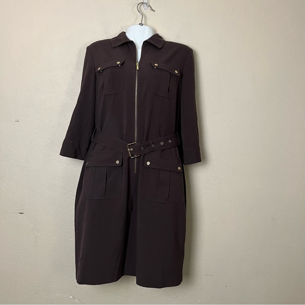 MICHAEL Michael Kors Womens Short Sleeve Pockets‎ Brown Collared Dress Large - Picture 13 of 16